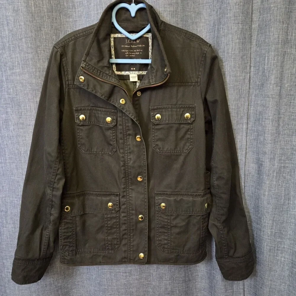 J. Crew Relaxed Boyfriend Field Jacket Lt Resin Coated Womens S Moss 27584